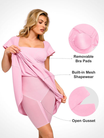 Shapewear Flutter Sleeve Şekillendirici A-Line Midi Elbise