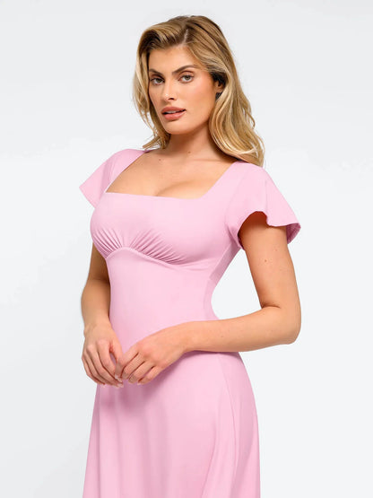 Shapewear Flutter Sleeve Şekillendirici A-Line Midi Elbise