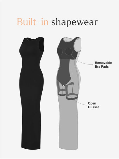 Shapewear Modal Kolsuz Bisiklet Yaka İnceltici Maksi Elbise