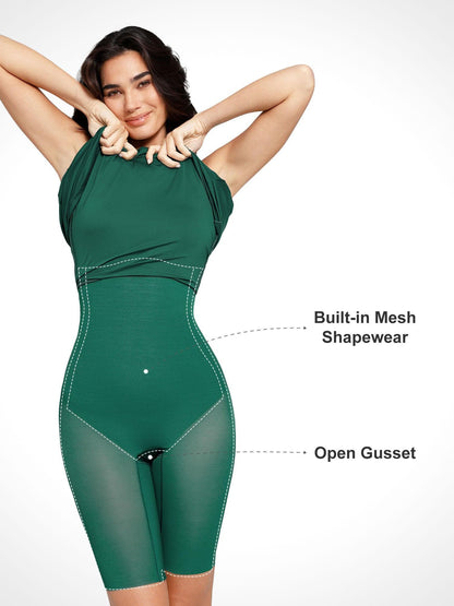 Shapewear Şekillendirici Sırtı Açık Halter A-Line Midi Elbise