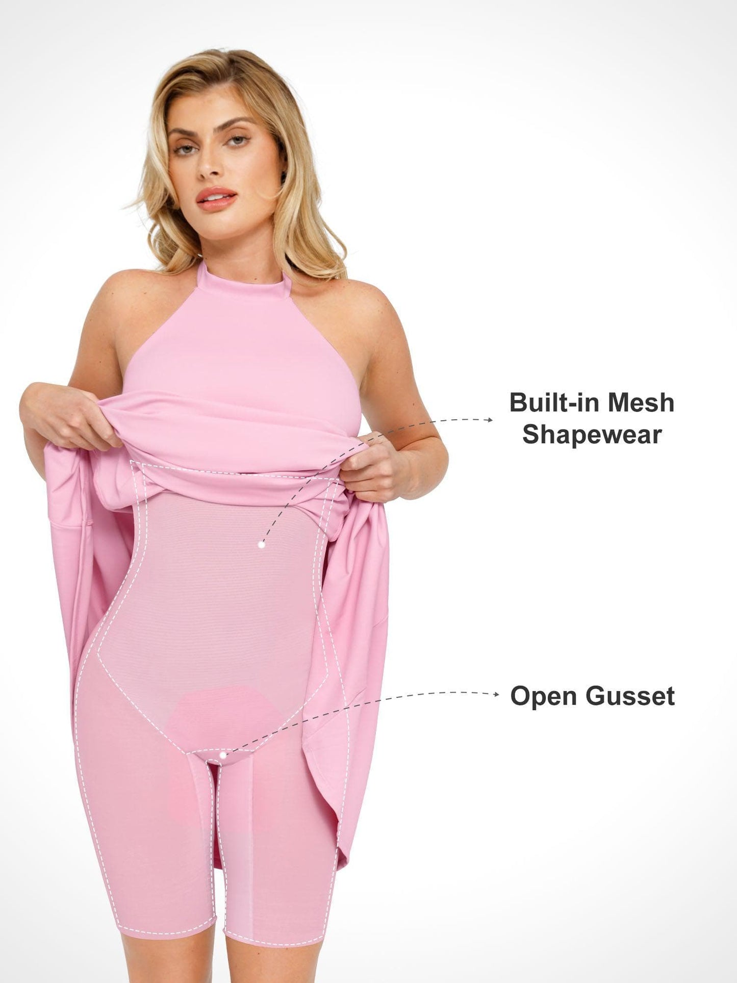 Shapewear Şekillendirici Sırtı Açık Halter A-Line Midi Elbise