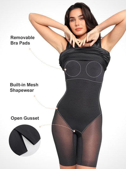 Shapewear Omuzları Açık Dantelli Parlaklık Veren Midi Elbise