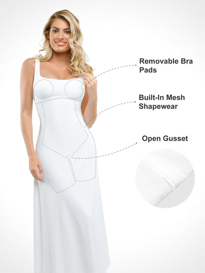 Shapewear Kolsuz Kare Yaka Kum Saati A-Line Maxi Elbise