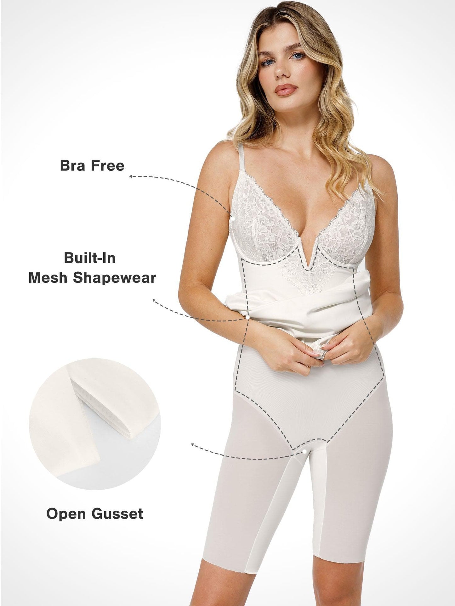 Shapewear Gömme Şekillendirici Dantel Trim Midi Slip Elbise