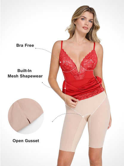 Shapewear Gömme Şekillendirici Dantel Trim Midi Slip Elbise