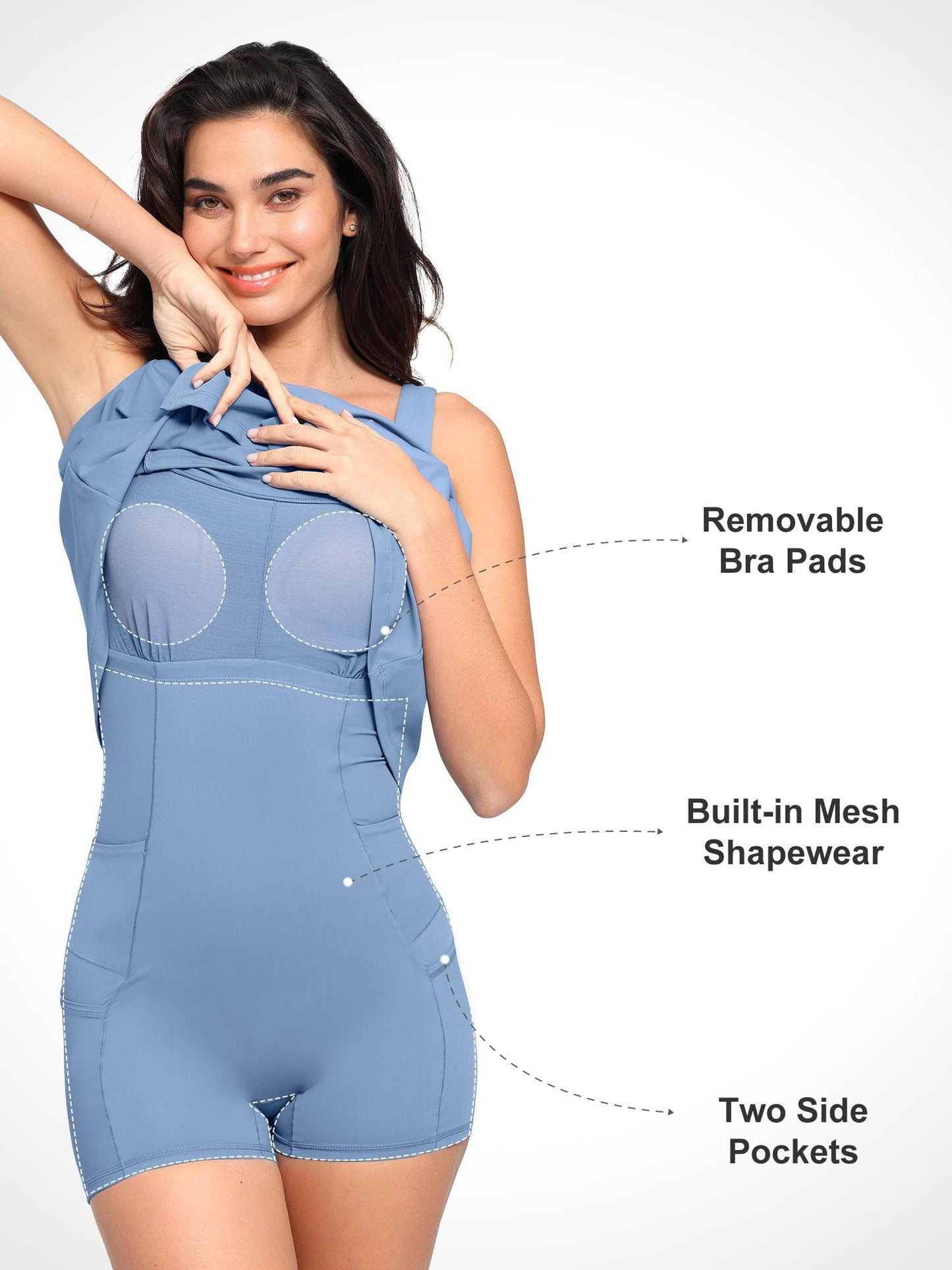 Shapewear Evcil Hayvan Tüyüne Dayanıklı Kare Yaka Egzersiz Elbisesi