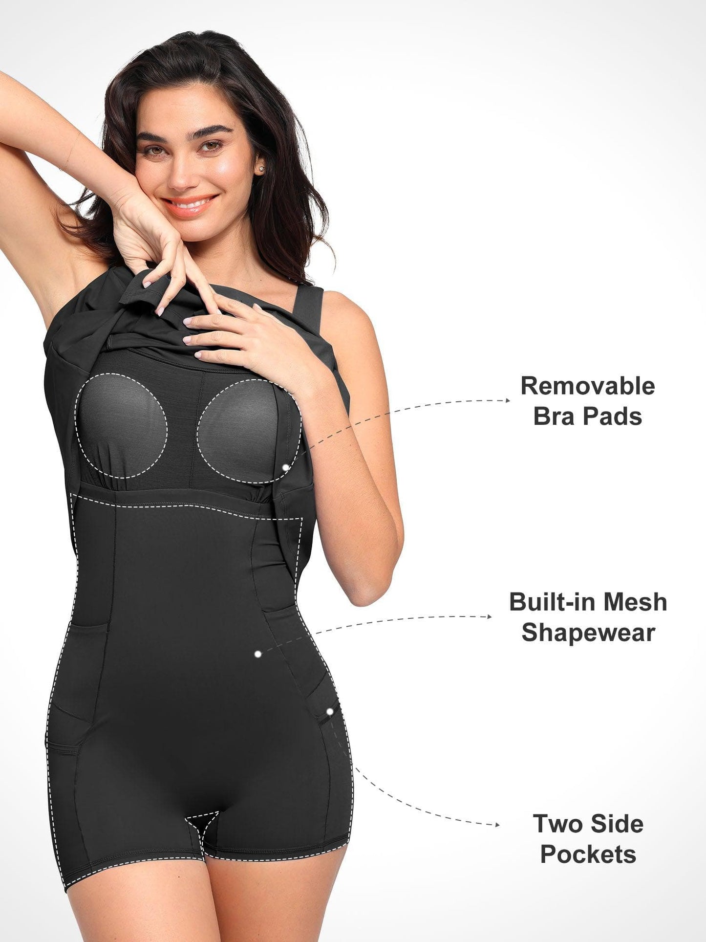 Shapewear Evcil Hayvan Tüyüne Dayanıklı Kare Yaka Egzersiz Elbisesi