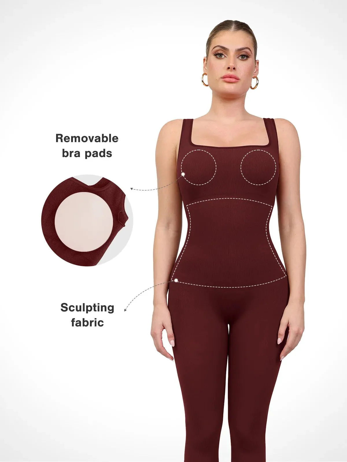 Shapewear Kare Yaka Dikişsiz Kolsuz Egzersiz Tulumu