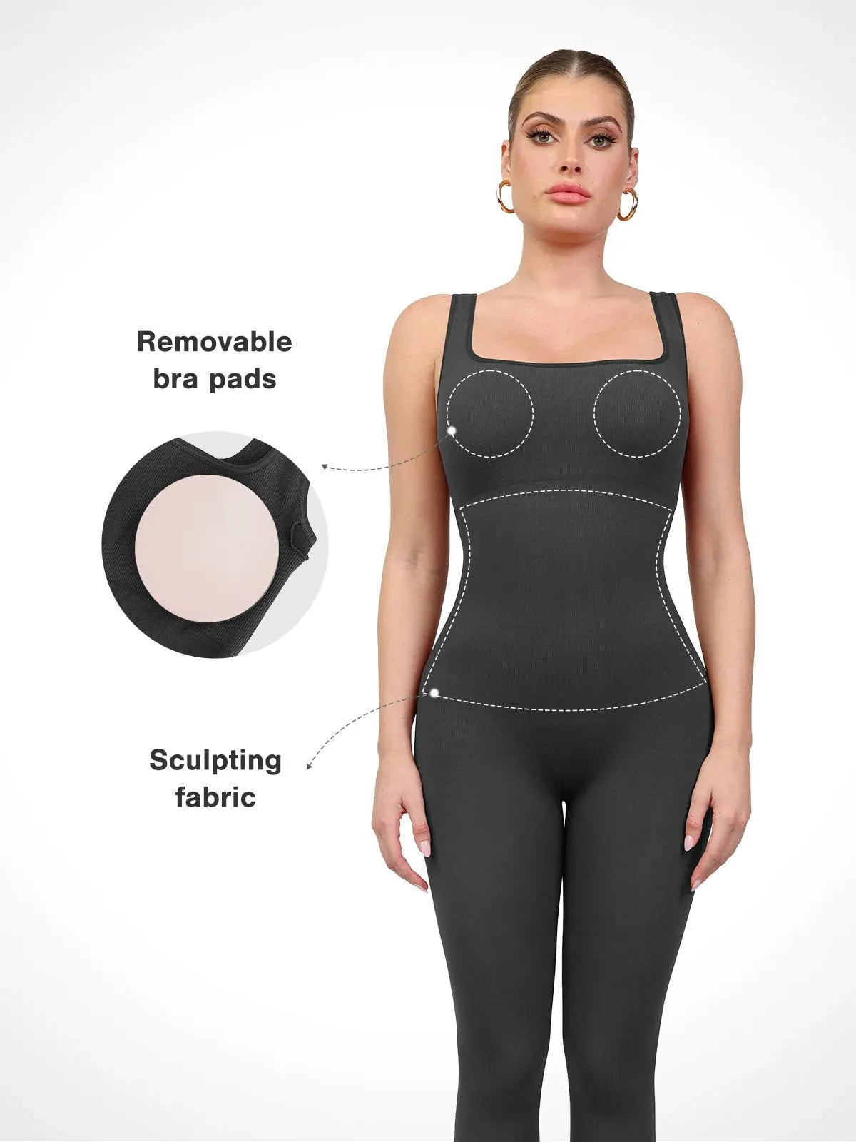 Shapewear Dikişsiz Kare Yaka Kalça Şekillendirici Egzersiz Tulumu