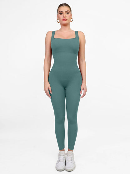 Shapewear Dikişsiz Kare Yaka Kolsuz Egzersiz Tulumu