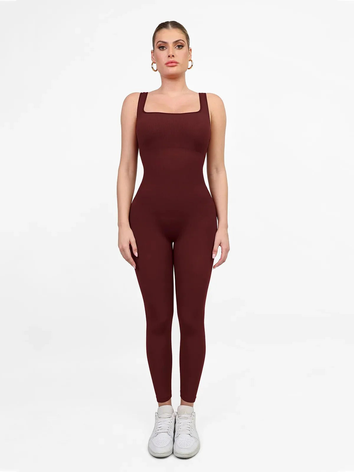 Shapewear Kare Yaka Dikişsiz Kolsuz Egzersiz Tulumu