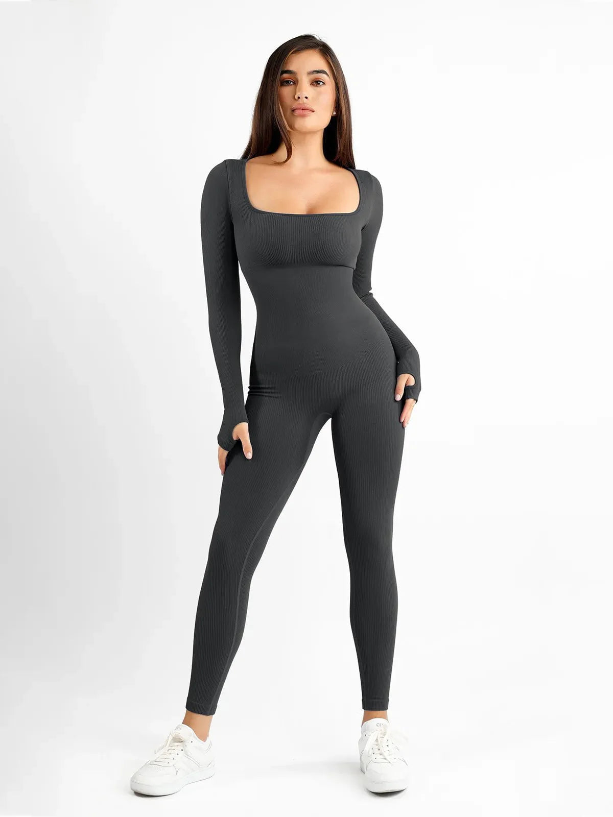 Shapewear Dikişsiz Başparmak Delikli Uzun Kollu Tulum