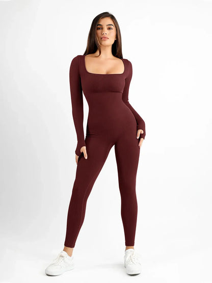 Shapewear Uzun Kollu Dikişsiz Başparmak Delikli Tulum