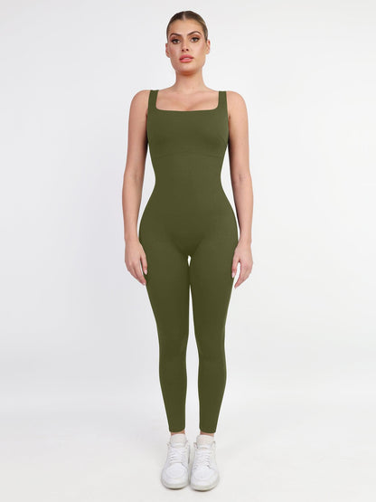 Shapewear Kare Yaka Bacak İnceltici Egzersiz Tulumu