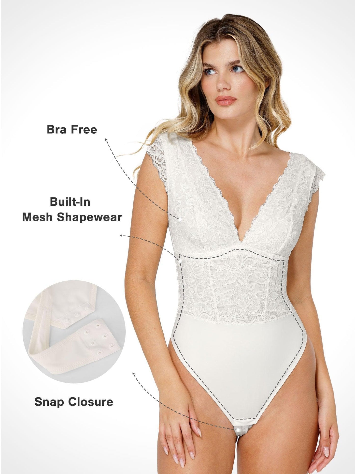 Shapewear V Yaka Kolsuz Şekillendirici Dantel Bodysuit