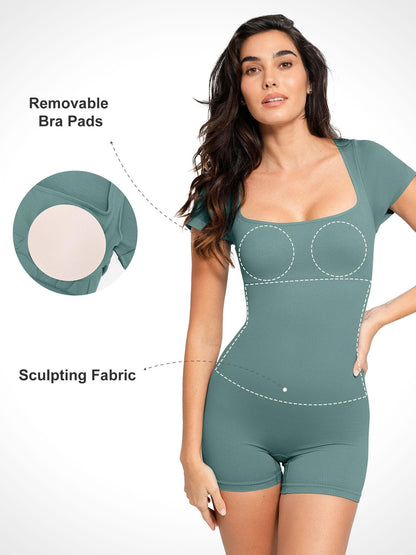 Shapewear Romper Dikişsiz Nervürlü Spor