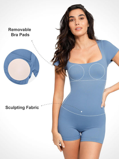 Shapewear Romper Dikişsiz Nervürlü Spor