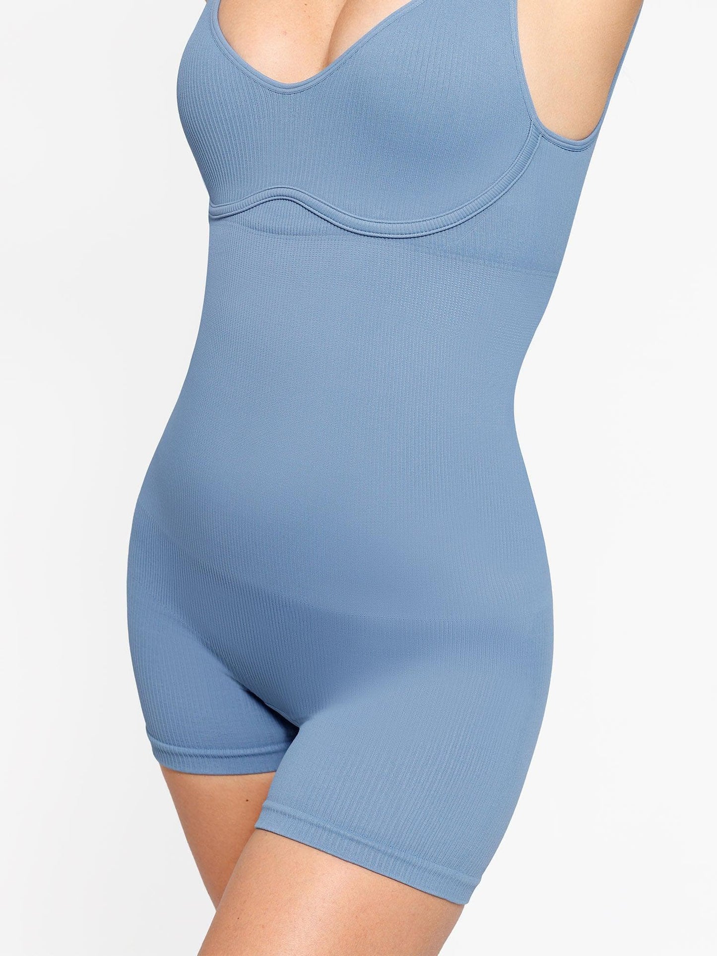 Dikişsiz Nervürlü V Yaka Shapewear Romper