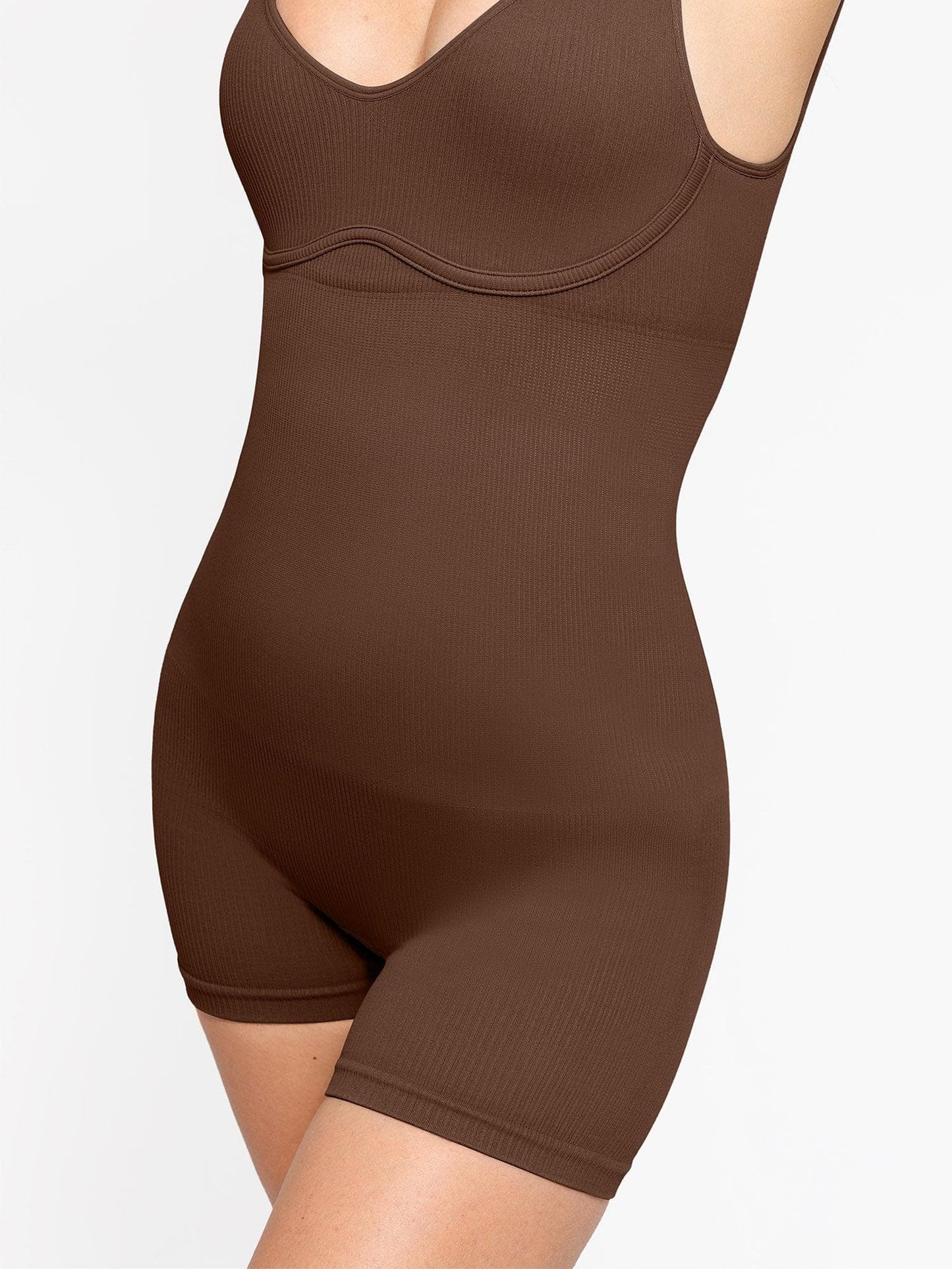 Dikişsiz Nervürlü V Yaka Shapewear Romper