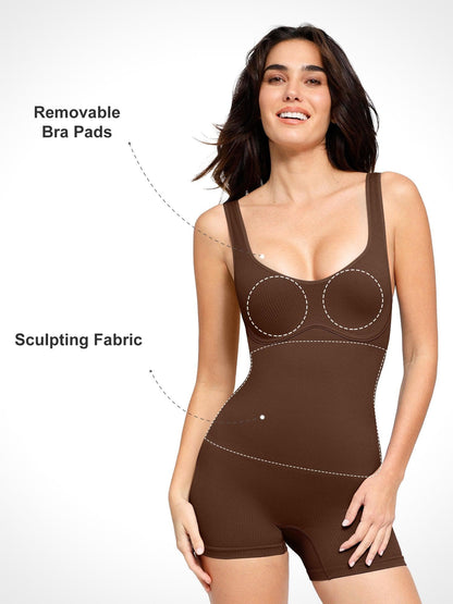 Dikişsiz Nervürlü V Yaka Shapewear Romper