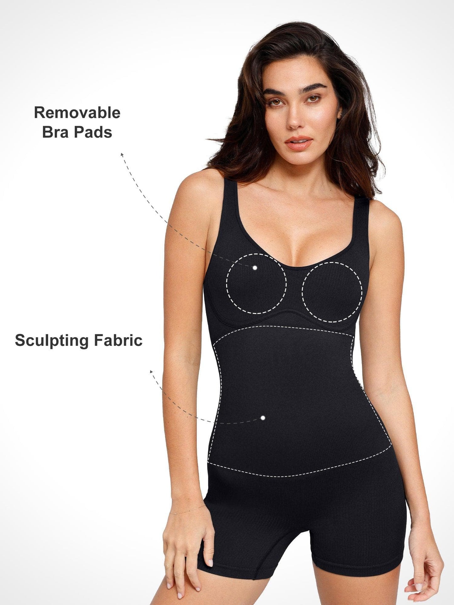 Dikişsiz Nervürlü V Yaka Shapewear Romper