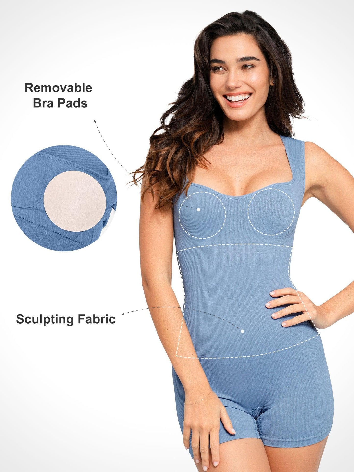 Shapewear Romper Dikişsiz Kalp Yaka