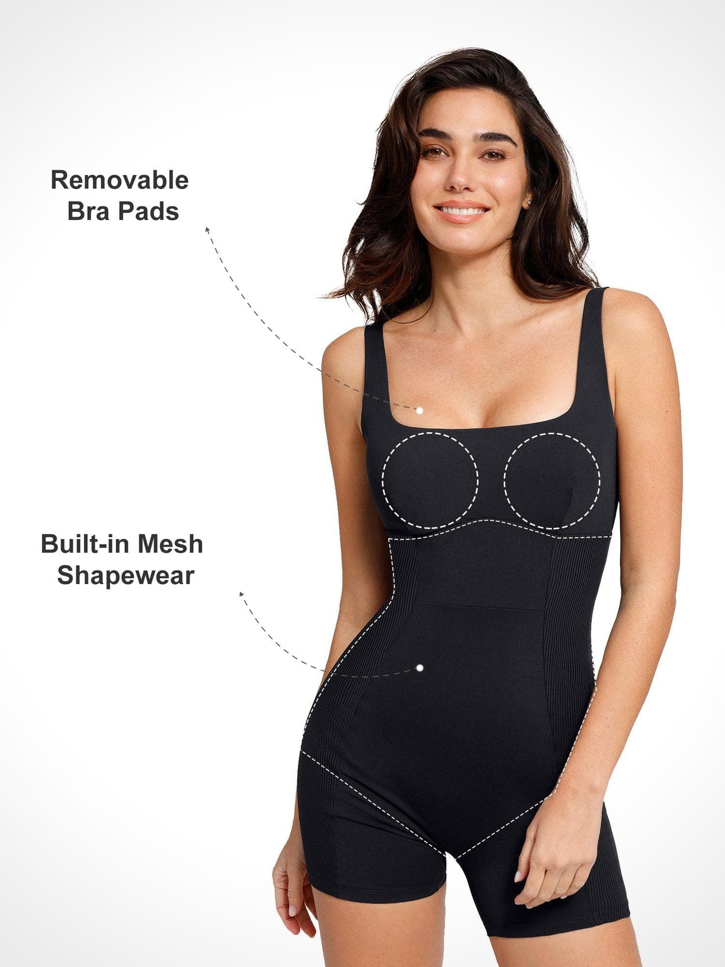 Shapewear Romper Kare Yaka Patchwork