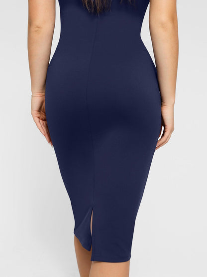 Shapewear Kolsuz Kayık Yaka Şekillendirici Midi İş Elbisesi