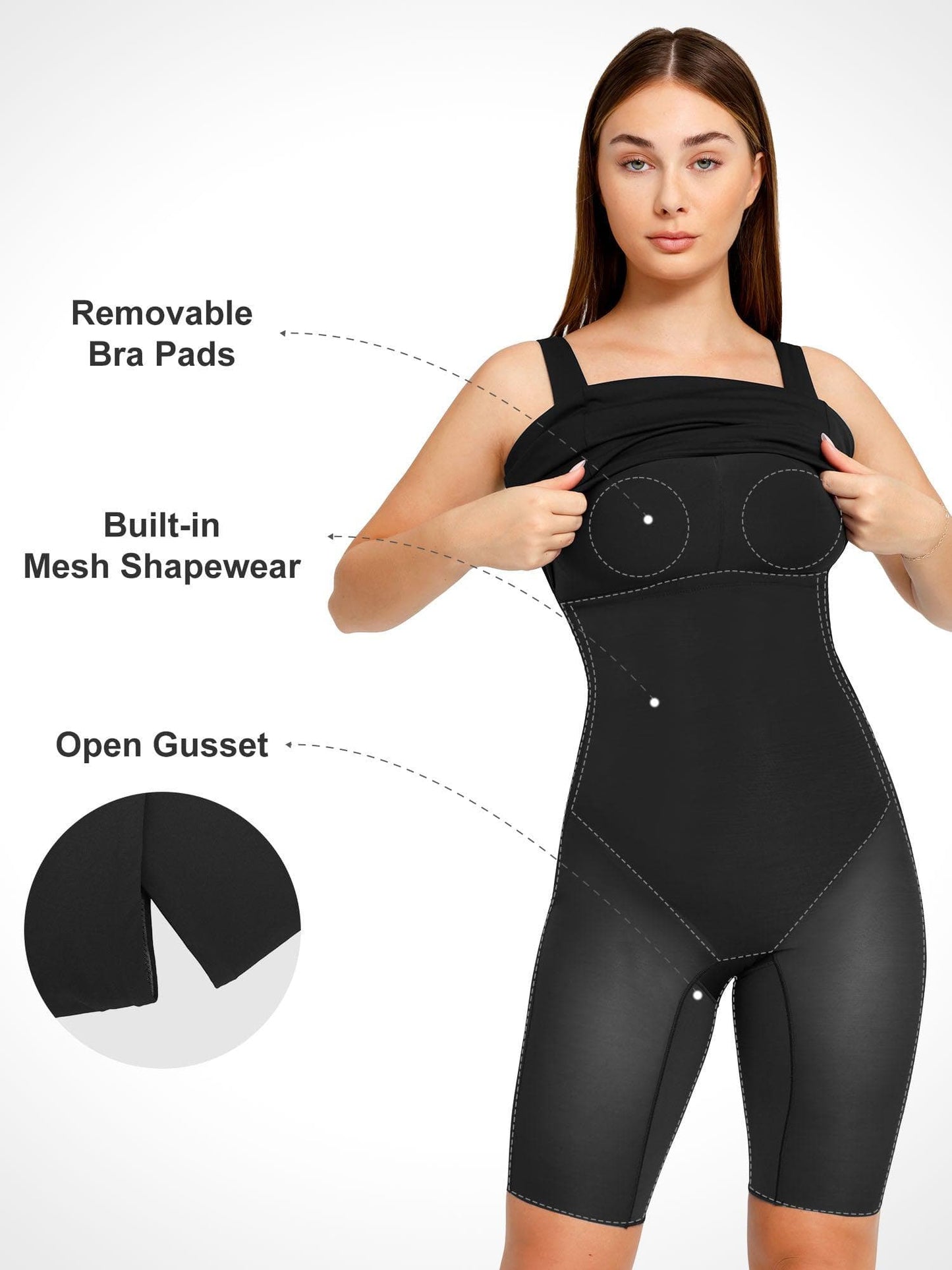 Shapewear Kolsuz Kare Yaka Şekillendirici Midi İş Elbisesi