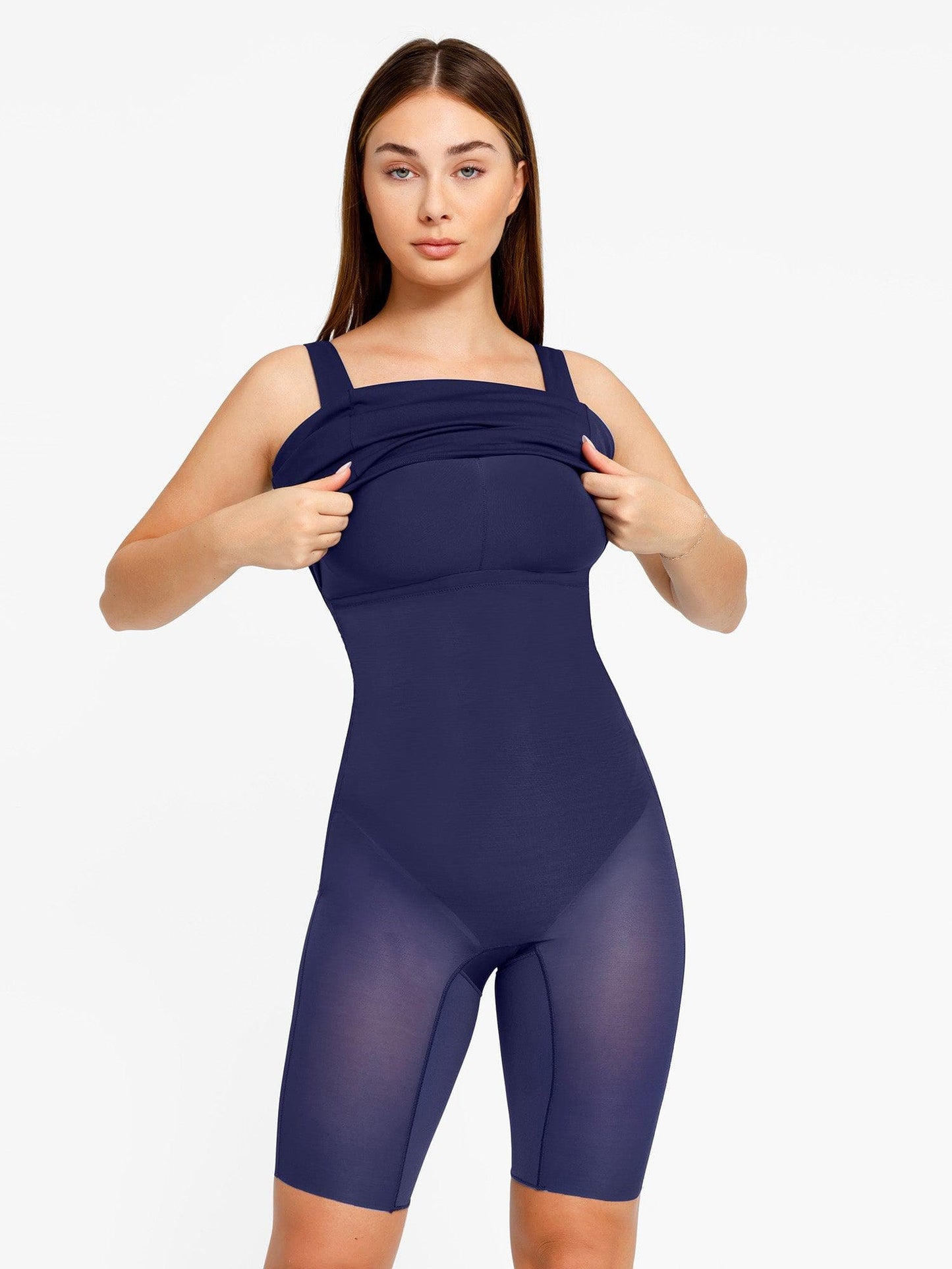 Shapewear Kolsuz Kare Yaka Şekillendirici Midi İş Elbisesi