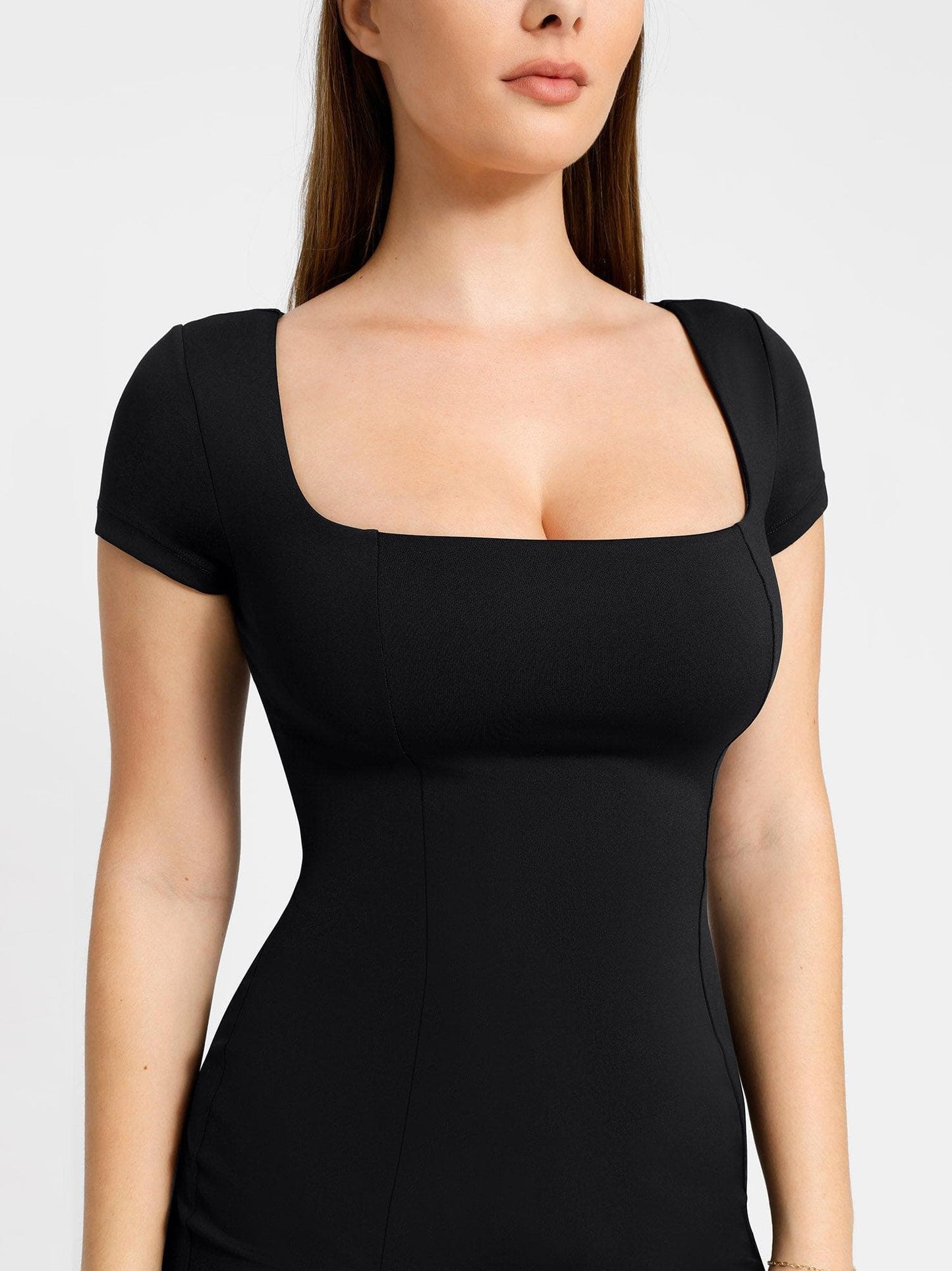 Shapewear Kare Yaka İnceltici Midi İş Elbisesi